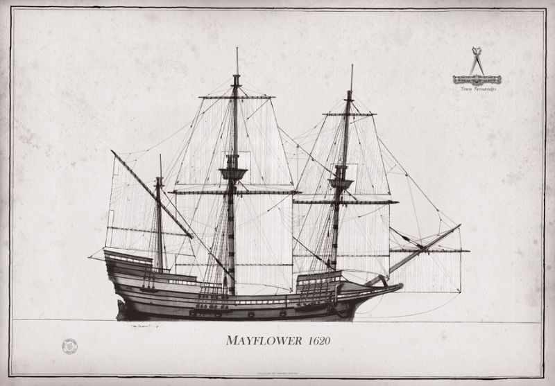 1620 Mayflower pen ink study by Tony Fernandes